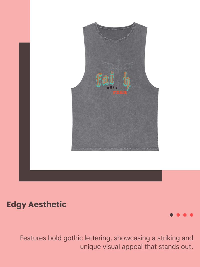 Unisex Tank Top, Faith Over Fear Gothic Design, Inspirational Workout Muscle Shirt, Edgy Religious Clothing, Resilience Tee, Courage Top,