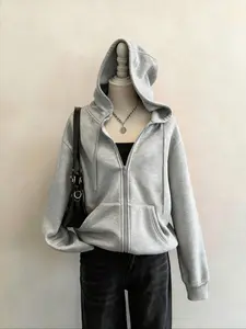 Women's Casual Loose Fit Hoodie Sweatshirts Long Sleeve with Zipper & Pockets, Warm Fleece Lined Pullover for Fall Winter, Vintage Style College Windbreaker