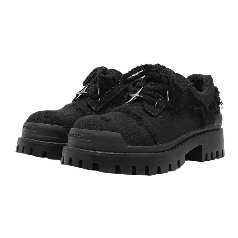 Men's Frayed Edge Platform Trainer Boots - Grunge Dark Aesthetic Casual Footwear, Style 78666-H, Shoes, Walking Shoes