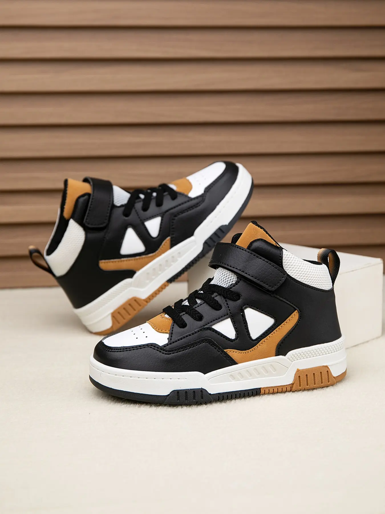 Boys' Mid-Top PU Leather Shoes, Fashionable Waterproof Sneakers, Comfortable Casual Trainer, Casual Sports Shoes for Fall & Winter, Casual Athletic Footwear