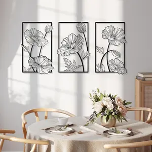 Metal Flower Wall Decor, 3 Counts/set Modern Metal Wall Art, Wall Hanging Decor for Home Living Room Bedroom Dining Room, Poster