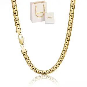 Polished Stainless Steel Chain Necklace with Flat Beads for Men and Women Gold 7.5-24 Inches 7mm Width DIY Projects Gift Box Included