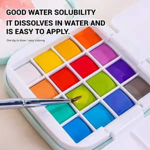 Watercolor Solid Paint Set, Portable Creative Gift Box, Adult Teen Student Watercolor Practice Tools, Art Painting Supplies, 16 Colors, Includes Metal Brushes, Artist Bundle