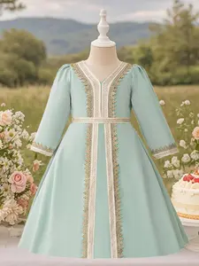 Baby's Embroidered Arabic Dress, Bombshell Baby Dress, Cute Long Sleeve Knee Length Dress for Party Wedding Guest, Newborn Infant Kids Clothes for All Seasons, Baby Girl Clothes, Baby Clothing