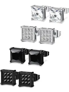 4-8 Pairs Stainless Steel Stud Earrings for Men Women Square CZ Earrings,6-8MM High Quality Earrings