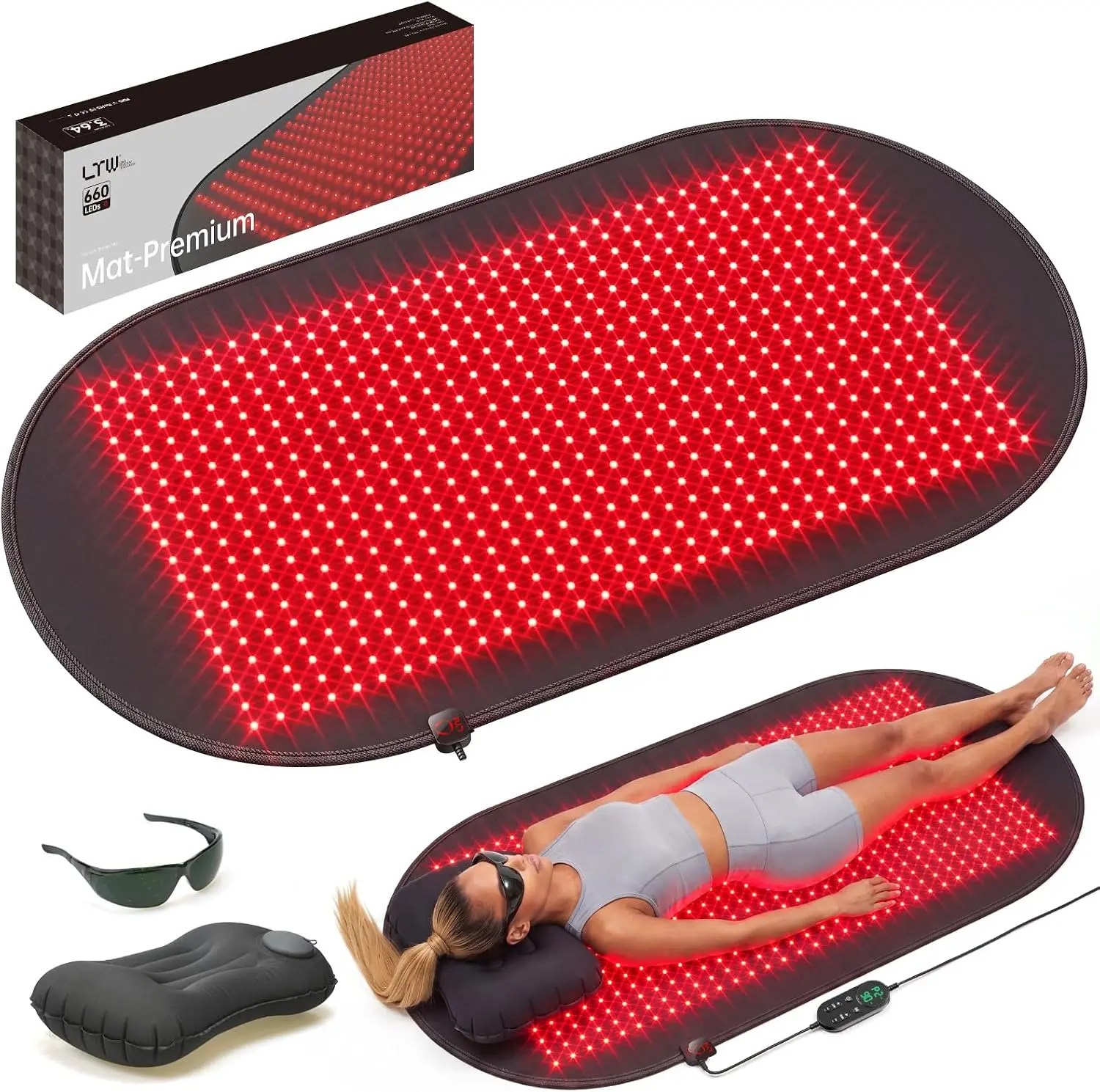 LTW Flagship Red Light Therapy Mat for Body (46.8"x25.6") - 660 LEDs, 5 Levels, 2 Pulse Modes, 80mW/cm² Deep Penetration, 10-90min Timer, Eyeglasses, Waist Strap, Storage Solution, Daily, Comfort, Relaxation Aid