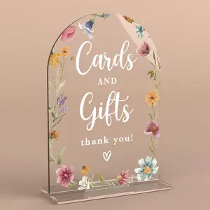 Acrylic Wedding Sign Cards and Gifts Signs Ceremony Modern Calligraphy Arch Acrylic Table Top Signs for Wedding Reception and Event Party Table Decor (Wildflowers)