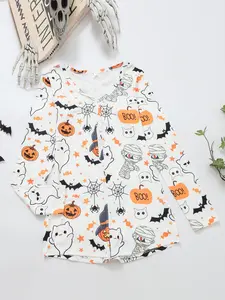 Women's All Over Print Button Front Romper, Casual Long Sleeve V Neck Sleepwear for Spring & Fall, Lady's Sleepwear for Indoor Wear