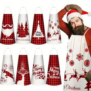 8 PCs Christmas Apron Personalized Red and Black Buffalo Plaid Apron for Women
