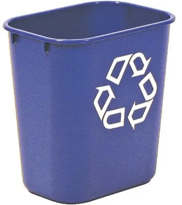 Rubbermaid Commercial Plastic Resin Deskside Recycling Container, Model 640-2955-73-BLUE, Single Unit, Contains Post Consumer Recycled Resin, With Recycle Symbol