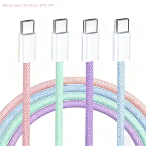 3-Pack USB-C to USB-C Braided Cable for iPhone 17/Air/16/15 Pro Max, Type-C 60 W PD 3.0 Fast Charging Cord Compatible with MacBook Pro/Air, iPad, Galaxy S25/S24 and AirPods, Multi-Color Super Fast Charging Cables