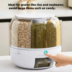 Rice Dispenser | 360° Rotating Grain Storage Bin - 6 Grids, 20LBS Large Capacity Food Container, Moisture-Proof, One-Click Output for Rice, Beans & Pet Food - Kitchen Pantry Organizer