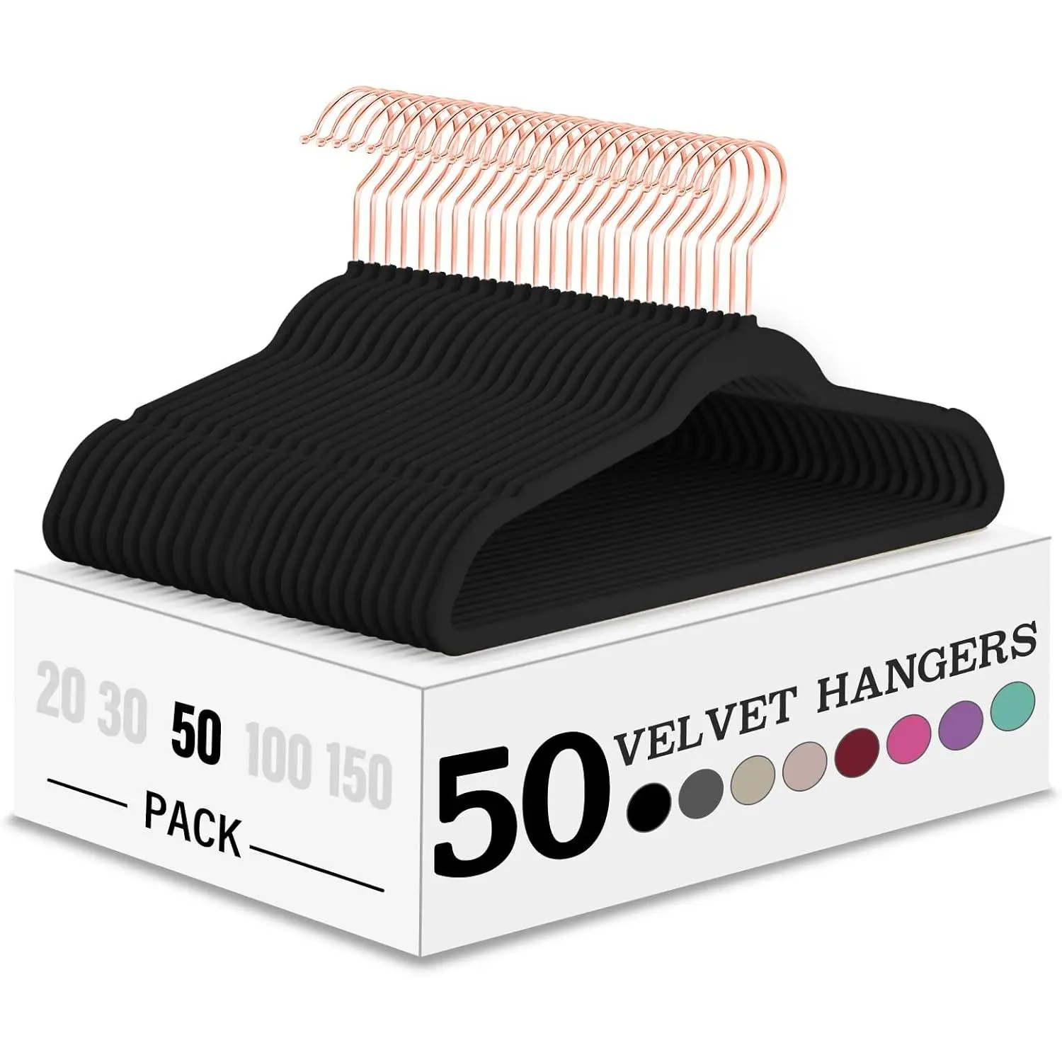 Velvet Hangers - 50-Pack Ultra-Thin Space-Saving Heavy-Duty Rotatable Organiser, Holds Up to 10 Lbs, for Coats, Jackets