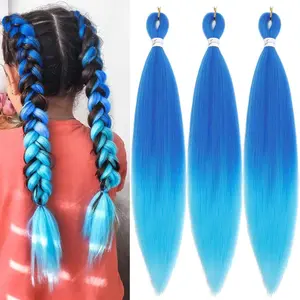 Blue Light Blue Braiding Hair Pre Stretched 26 INCH 3 Packs,Ombre Braiding Hair for Box Braids Hot Water Setting Yaki Texture