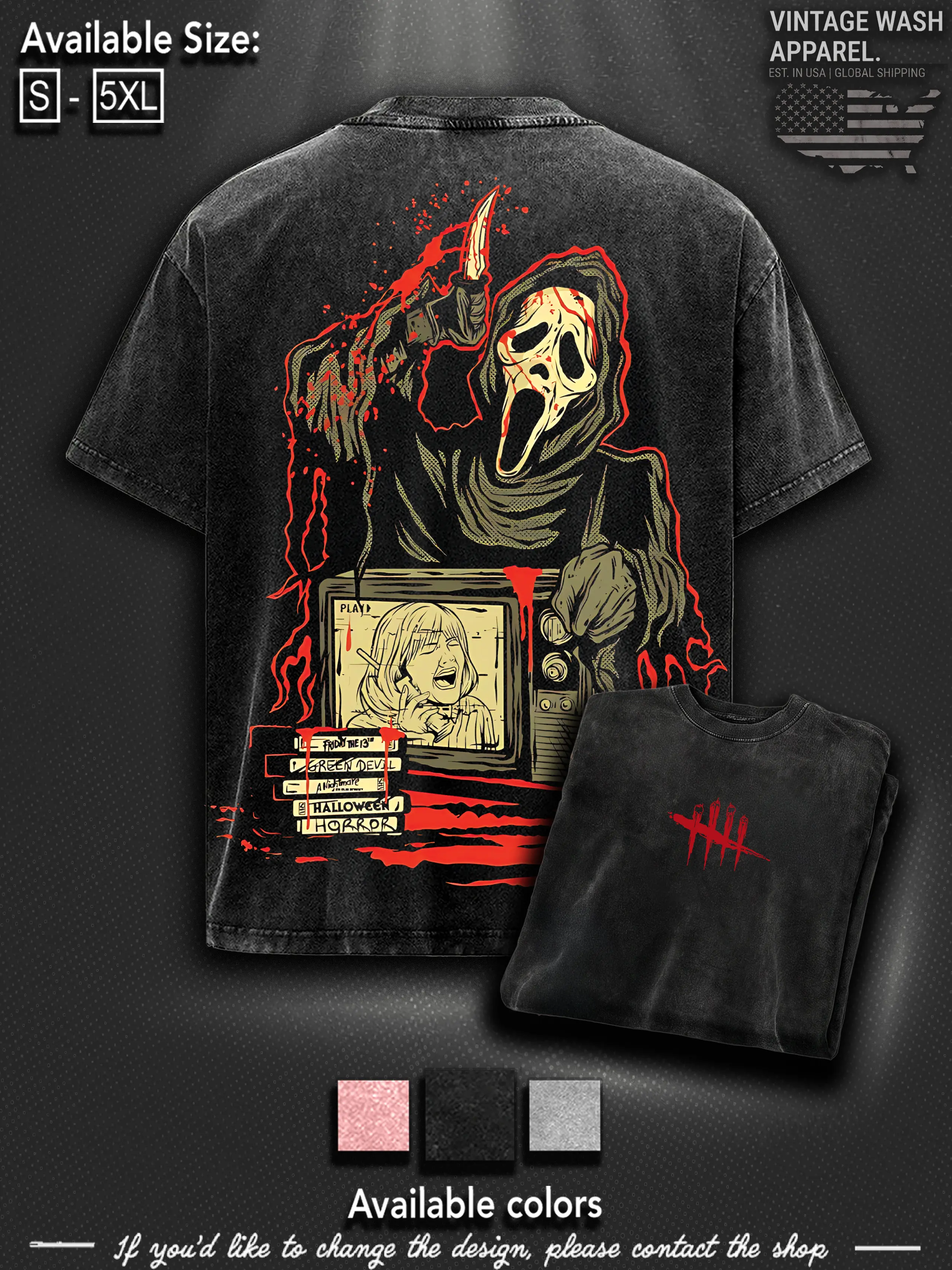 Ghost Face Dead by Daylight Horror Washed Tee – Cotton Menswear Top | Smooth Streetwear Prints for Man, Casual Classic Gaming Style
