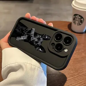 Gun-Wielding Stylish Doberman Phone Case Compatible with Iphone 16, 15, 14, 13, 12, 11 Pro Max, Mini, XR, XS, X, 7, 8 Plus, Featuring a Soft TPU Back for Drop Protection.