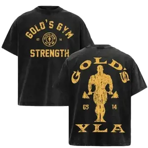 Vintage Gold Gym Pump YoungLA Graphic Tshirt - Washed Oversized Acid-Washed Heavyweight Cotton, Double-Sided Print Unisex Bodybuilding Top, Perfect Gift for Muscle Gym Fans, Menswear Short-Sleeve LU2 Streetwear Crewneck Tropical