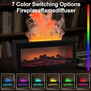 EmberGlow 3D Fireplace Flame Essential Oil Diffuser Humidifier with 7-Color Flame Effect Remote Control Auto-Off Timer for Bedroom Home Office Yoga Black