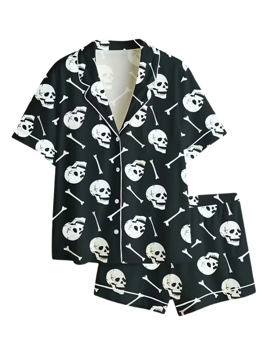 Women’s Skulls Sketlon Short Sleeve Satin Pajama Set