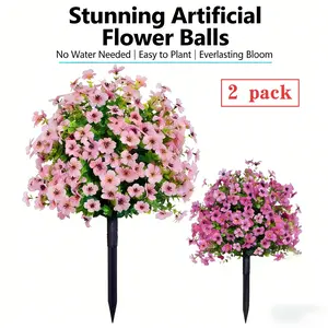 2Pcs UV Resistant Artificial Ground Stake Flowers, Realistic Fake Outdoor Flowers for Garden Patio Yard Porch Decor, No Fade Easy Install