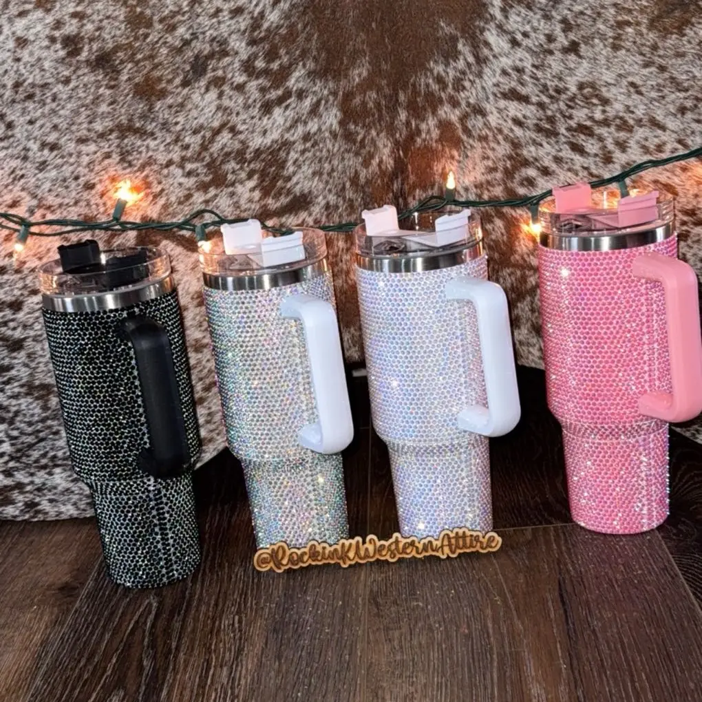 40oz bling Tumbler with Lid - Stainless Steel, Ideal for Carrying Liquid, Stylish Design, Available in Various Colors - Bottle, Drinkware