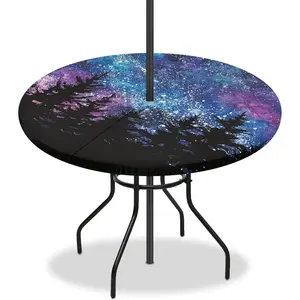 Polar Lights Round Patio Table Cover 48 Inch Outdoor Round Tablecloth with Zipper and Umbrella Hole Elastic Fitted Table Covers Waterproof Table Cloth for Patio Picnic BBQ Party