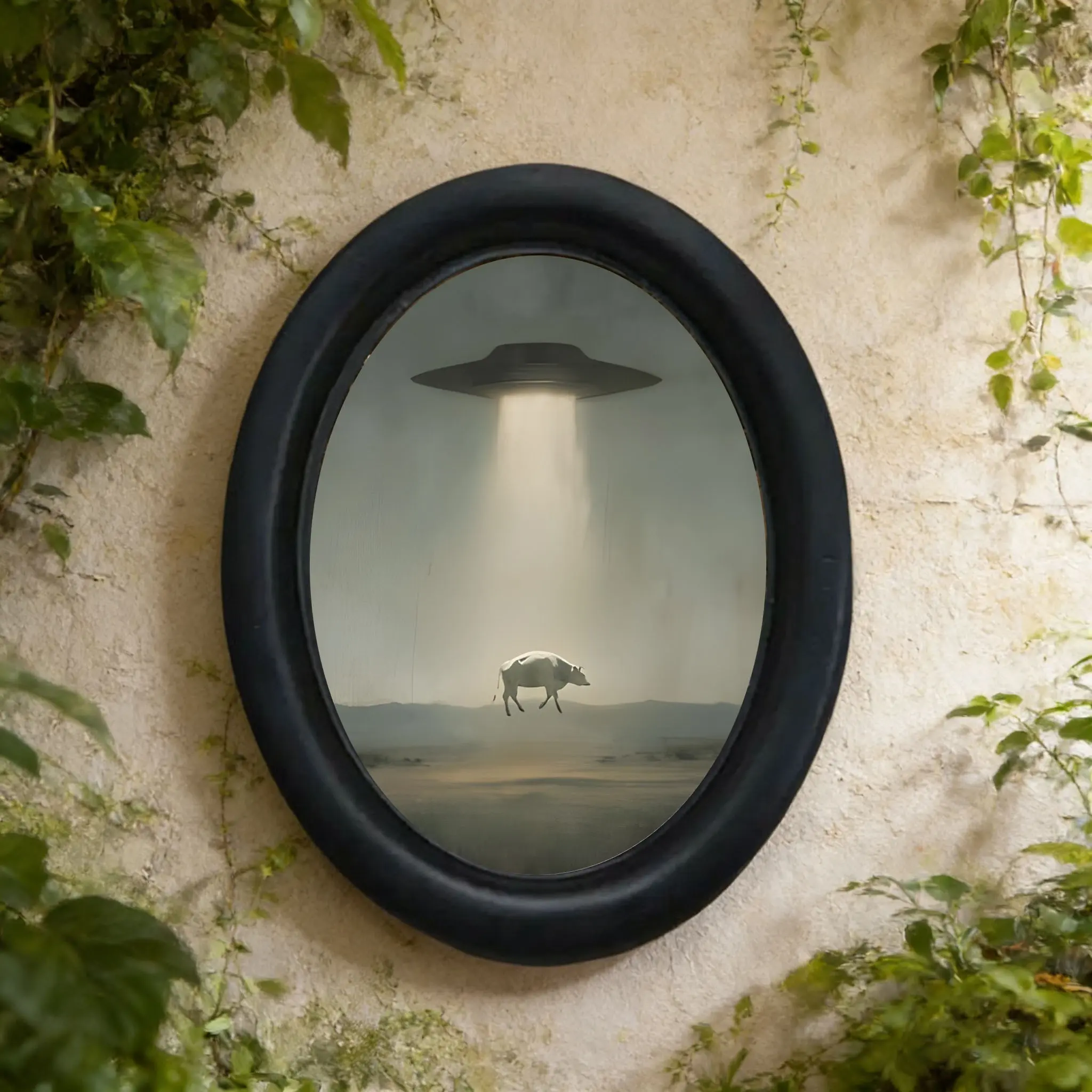Cyberpunk Style Space Theme Design Ufo Cow Oval Frame Wall Decor, Aesthetic Wall Decor, Dark Sci-Fi Bar Gaming Room Vintage Wall Art, Halloween Thanksgiving Christmas Decoration, Ornaments Print Holiday Fit, Decoration Items, Art Work For Wall Decor