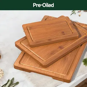 Wooden 3-Piece Bamboo Cutting Board Set for Kitchen - Crack-Resistant Chopping Boards with Deep Juice Grooves, Pre-Oiled Butcher Block for Meat, Vegetables