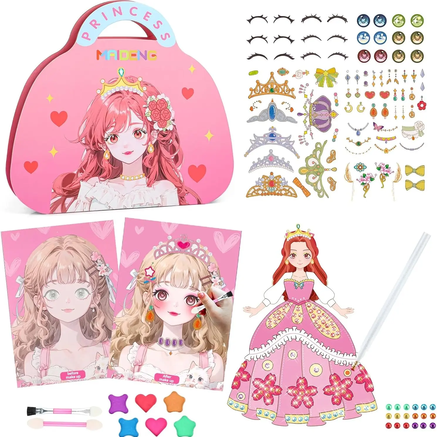 Princess Dress-Up & Craft Kit - Paper Makeup Play, DiamondPainting, Sticker Book, Decorative Sticker, Decal Sticker, Art Stickers -Perfect for Birthday, Christmas &Halloween Gifts, Back to school gift,Perfect for Winter, New Year