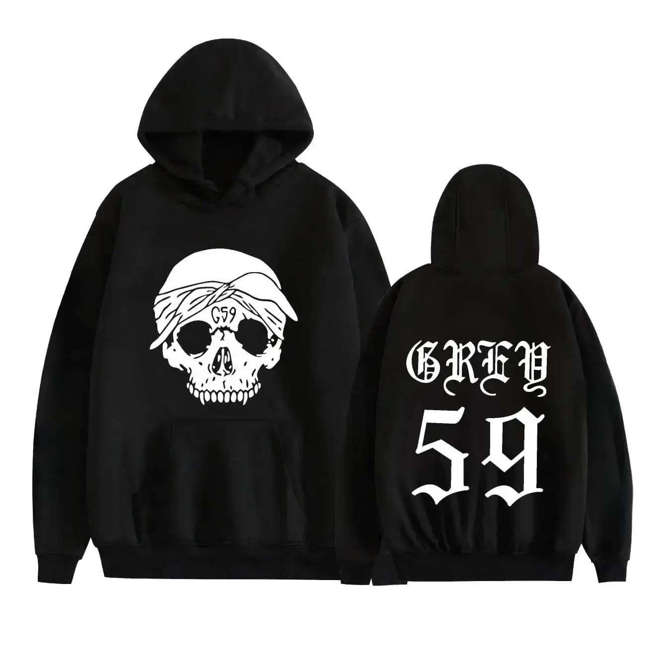 Vintage Gothic Bandana Skull G 59 Print Hoodie Hip Hop Streetwear Pullover Casual Classic