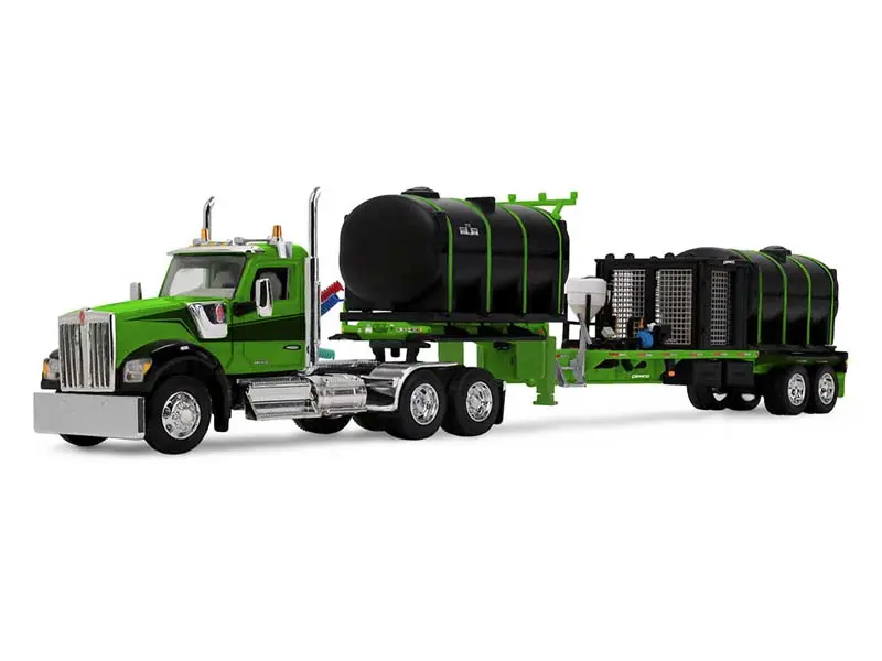 New Officially Licensed Collectible Kenworth W990 Day Cab & Demco 40' Liquid Fertilizer Tender Trailer Diecast Toy - 1:64 Green/Black Scale Heavy Truck Model, DCP 60-2289, Highly Detailed First Gear Diecast Toy