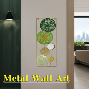 Gold Metal Wall Decor,green & Golden Leaf Art Wall Hanging Home Decor with Frame, Wall Decoration Sculpture for Living Room, Bedroom, Office Decor Ornaments