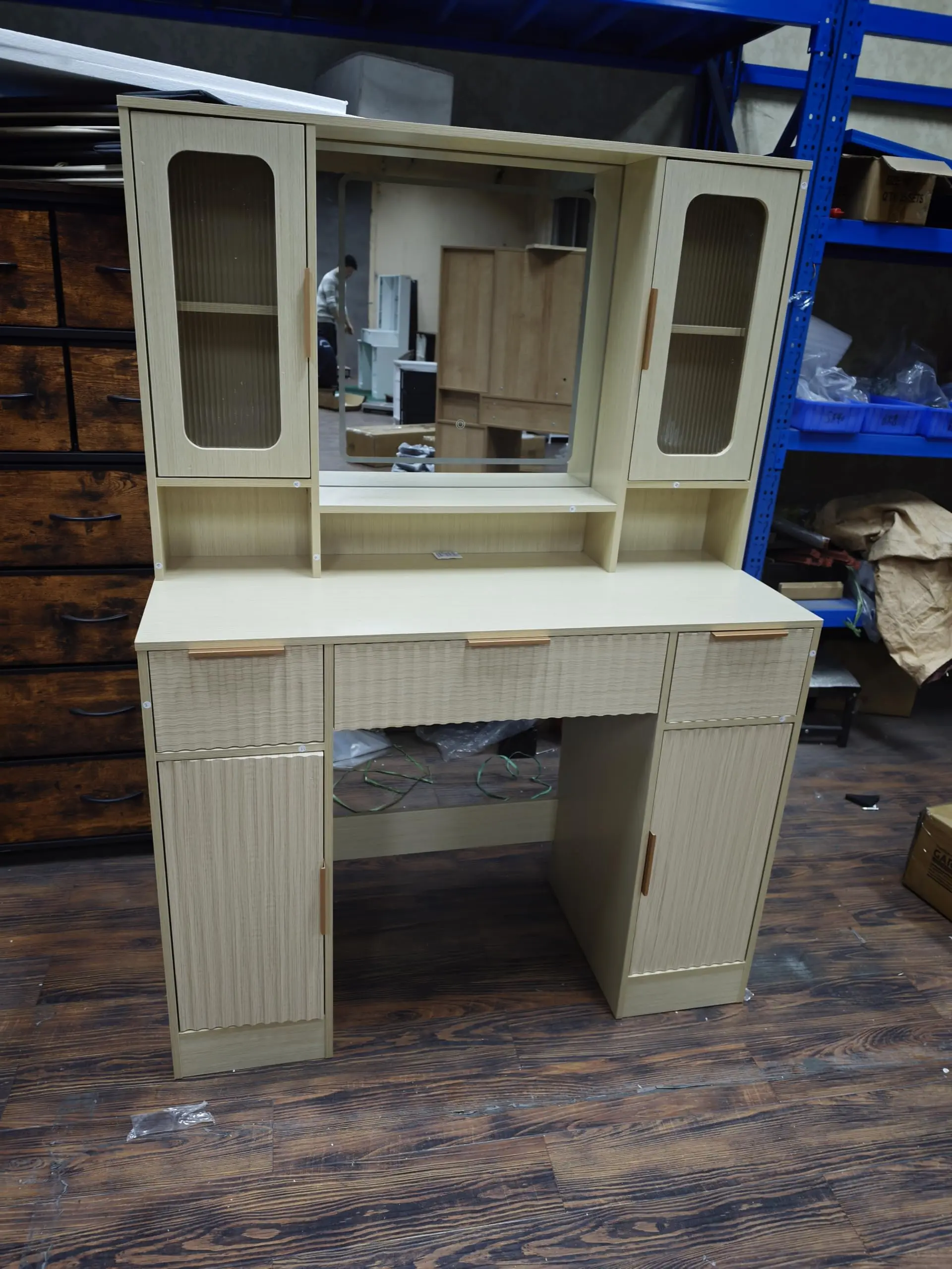 Garvee Vanity Desk with Lighted Mirror, Natural