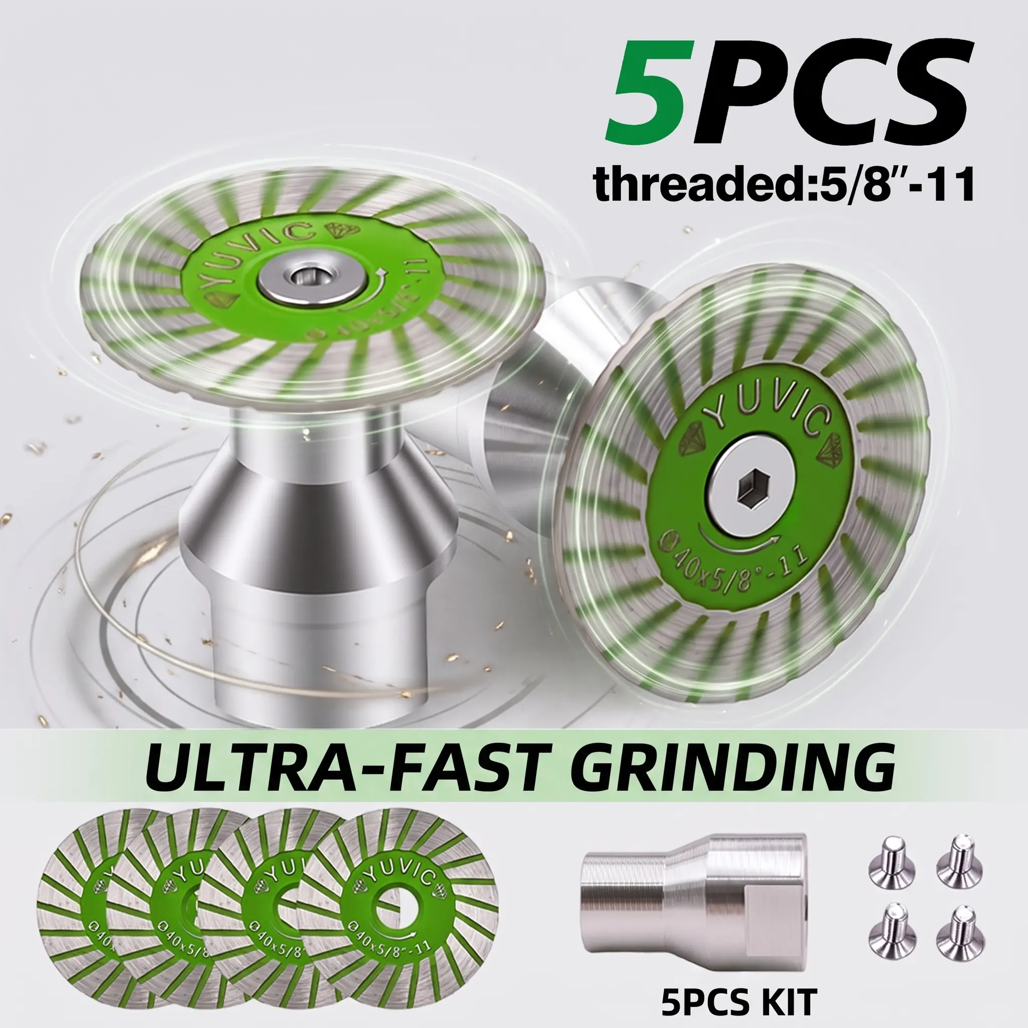 YUVIC 40mm Steel Diamond Mini Saw Blade Set, 5/8"-11 Thread with Threaded Flange, Premium Angle Grinder Blade for Fast Stone Carving, Smooth Marble Cutting, DIY Masonry Home Projects (L-Wrench Bonus), Headstones, Marble/Concrete