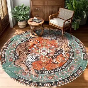 Geanup Tiger Washable Rugs, Green Entryway Jungle Rugs Non Slip, Soft Botanical Area Carpets for Bedroom, Low Pile Floor Carpet for Kitchen Laundry Living Room Dorm Nursery Office