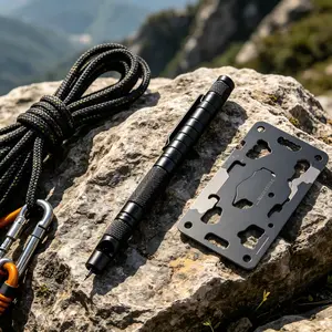 Outdoor Survival Tactical Pen, Multi-Tool Wilderness, with Glass Breaker Foldable Portable Propane Griddle Telescopic Aluminum Trekking Poles