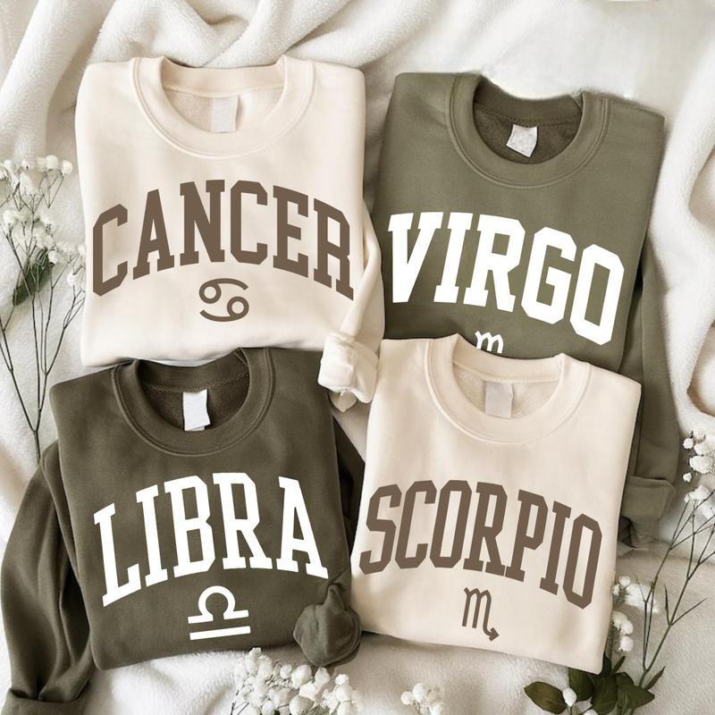 Minimalist Zodiac Sweatshirt – Astrology Sign Crewneck for Men and Women, LIBRA, CANCER, VIRGO, SCORPIO Cozy Horoscope Pullover with Bold College Letter Design, Perfect Gift for Zodiac Lovers - AG