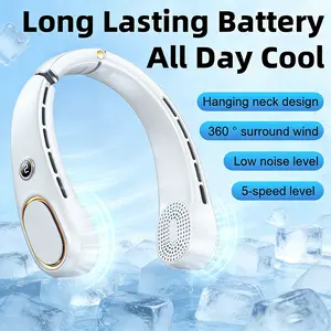FrSara Neck Fan, Portable Personal Fan Strong Wind, 3000mAh, Air Volume,360° Cooling, No Hair Twisting, Air Volume On 2 Sides, Non-Slip, Quick Charge, Long Use Time, Birthday Gift for Women, Dad, Men