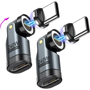 USB C Magnetic Adapter PD 240W(2Pack), 9PIN USB C 90 Degree Adapter/USB C Right Angle Adapter/180 Degree USB C Connector/USB C to USB C Adapter for Phone 16/15, Ma-Book Pro/Pad Series, Samsung Galaxy