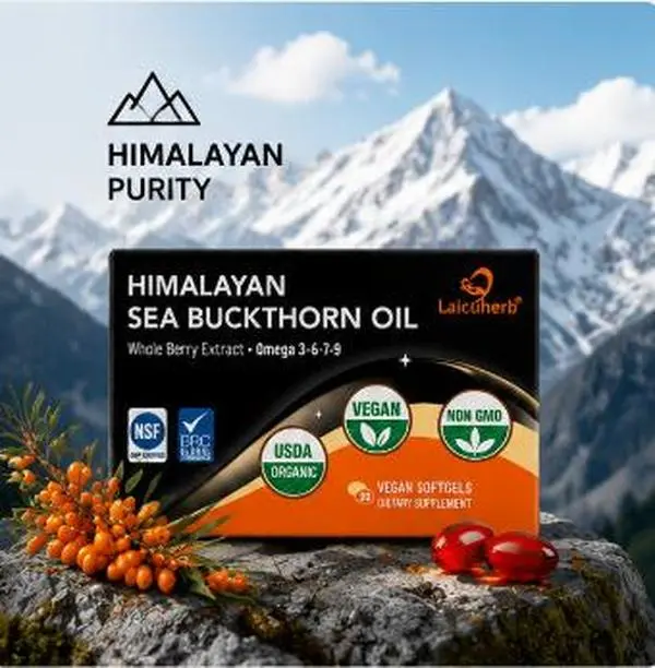 Himalayan Sea Buckthorn Oil Supplement, Premium Whole Berry Extract, Organic Botanical Nutrition with Omega 3-6-7-9, Vegan Softgels, Non-GMO, 30 Count