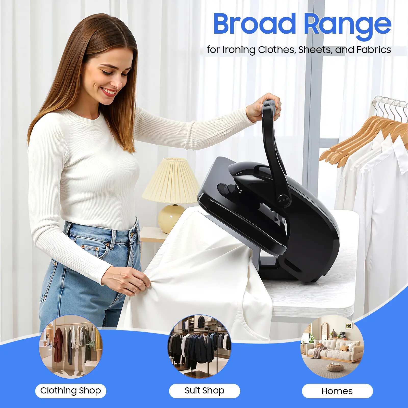 5-in-1 Corded Steaming Iron with Spray Bottle, 1600W Fast Heating (4 Mins Warm-Up), Tabletop Use for Clothing Shop & Indoor Living Spaces