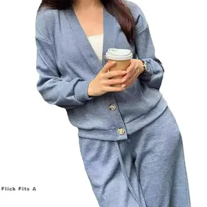 Autumn Casual Comfortable Jacket Cardigan Sweatpants Set Blue Two-Piece Women's Clothing