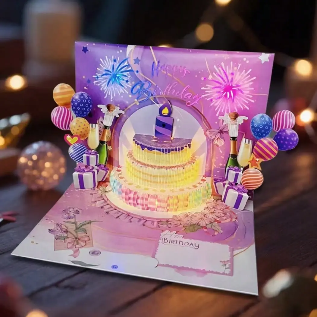 3D Pop Up Birthday Card Fireworks Music Lights, Musical Birthday Card with LED Lights & Happy Birthday Song, Light Up Singing Birthday Card, TikTok Viral Birthday Gift for Women Men Kids Mom Wife Husband Girlfriend Boyfriend