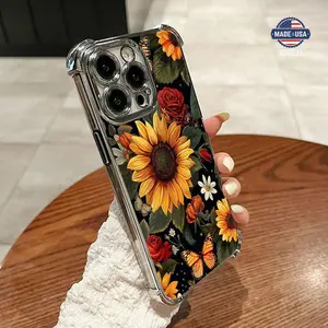 Fashionable sunflower and flower Pattern phone case Suitable for iPhone 16/15/14/13/12/11 Pro Max Plus electroplated anti drop soft case phone case Protector Screen Protector Protection Protective Cover Smartphone Casing Cellphone Shockproof
