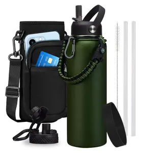32/40/64 OZ Water Bottle with Straw - Spout Lid, Kepp Cold-48H Hot-24H, Gallon Insulated Water Bottles with Strap Carrier Bag, Paracord Handle, Leakproof Metal Hydro Water Flask