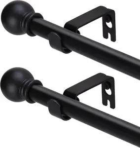 2-Pack Black Curtain Rods | Adjustable 32–48 inch Heavy Duty 5/8" Metal Rod Set with Brackets