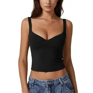 QINSEN Women's Sexy V Neck Tank Tops Double Lined Adjustable Strap Camisole Shirt
