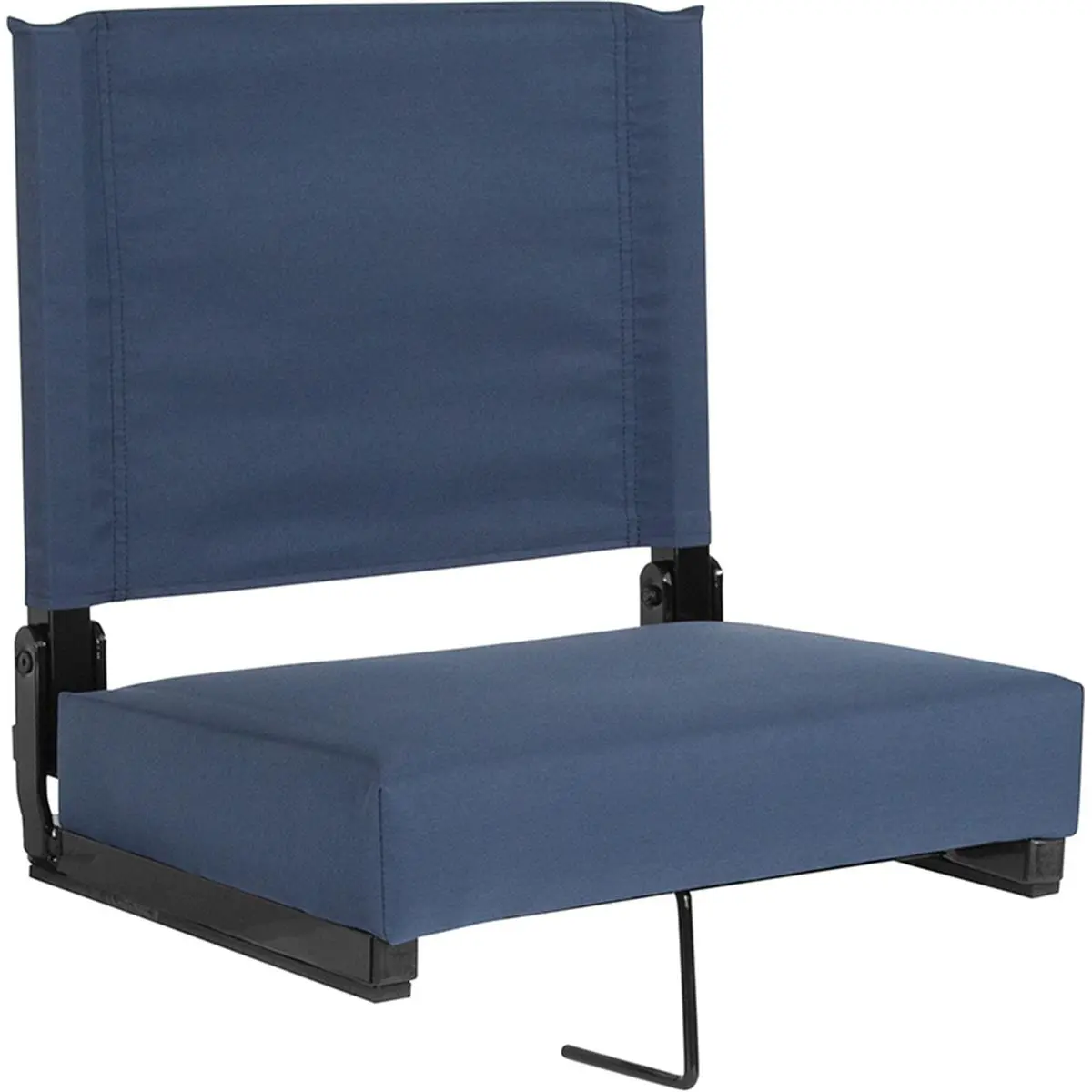 212 MAIN Grandstand Foldable Stadium Seat - Adult Size, Square Back, Ultra-Padded Foam, 500lb Capacity, 18"h x 18"w x 14"d, Aluminum Frame, Rubber & Fabric, Fire Resistant, Compact Fold Navy Blue, for Outdoor Concerts