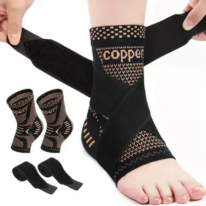 Copper Ankle Brace Support for Men & Women (Pair), Best Ankle Compression Sleeve Socks for Plantar Fasciitis, Sprained Ankle, Achilles Tendon, Pain Relief, Recovery, Sports