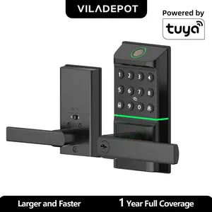 VILADEPOT Keyless Entry Fingerprint Smart Lock with Handle & Keypad Biometric Digital Electronic Lock with Code Electric Deadbolt Door Knob for Front Interior Exterior & Bedroom Doors Black Battery Powered